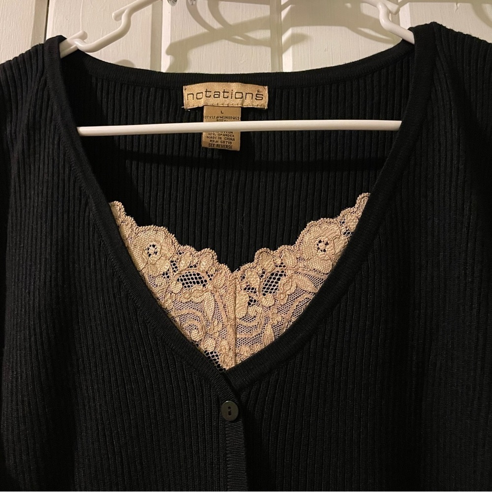 NOTATIONS sweater with lace-large NWT